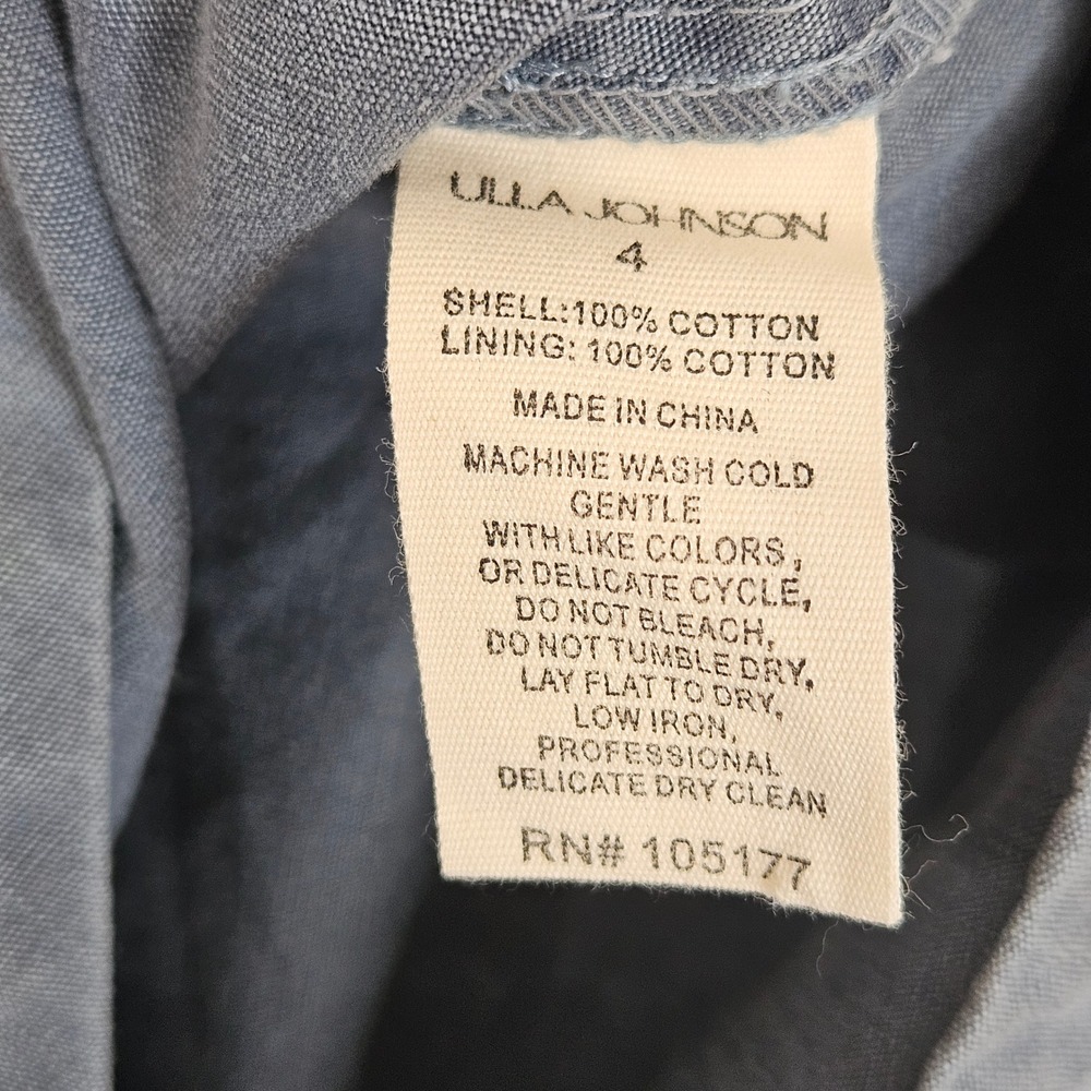 Ulla Johnson Enzo Denim Dress Blue Cotton Tiered Midi Sweetheart Neck Size 4 - Picture 10 of 15